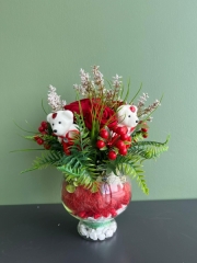 YAPAY GÜL VE KOKİNALI AYICIKLI SERAMİK ARANJMAN